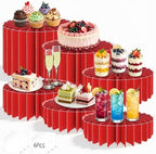 6Pcs Buffet Risers, Food Risers for Table, Foldable Cake Display Stands, Tall Cardboard Cupcakes Stand for Show Catering Desserts Jewelry Wedding Birthday Party Decoration (Glitter Red) by Unknown
