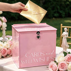 Acrylic Card Box with Lock & Slot, Macaron Pink Wedding Card Boxes for Reception Monetary Envelope Cash Gifts, Large Gift Cards Holder Box for Graduation Bridal Baby Shower Party Supplies - Image 2