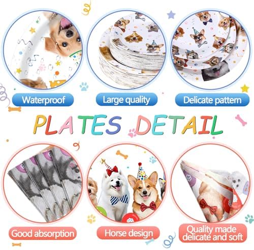 Potchen 452 Pcs Dog Birthday Plates Napkins Party Supply, Colorful - Image 2