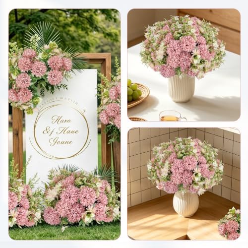 Dusty Pink Artificial Flowers 12 Bundles Silk Floral with Stems - Image 6