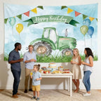 Green Tractor Happy Birthday Backdrop Banner Size 10x8 Ft Watercolor Farm Themed Design Durable Polyester Photo Booth Background for Boy's Birthday & Farm Party Decorations Supplies - Image 4