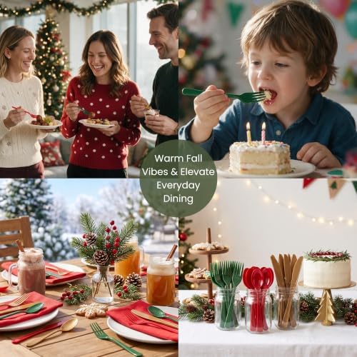 300Pcs Christmas Plastic Silverware Set, Disposable Full Size for Dinner - Image 6