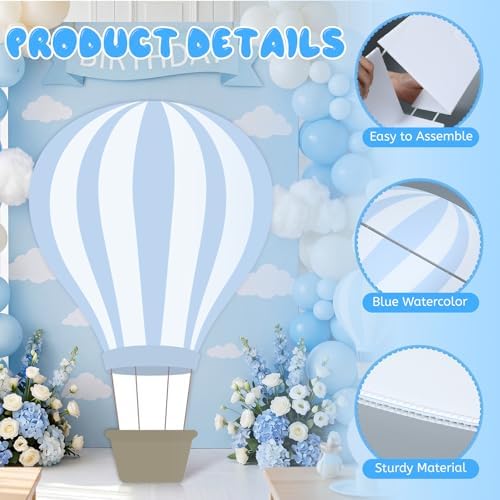 WinnerWhy 3.94 X 2.62 ft Hot Air Balloon Baby Shower Decorations, Large Blue Hot Air Shaped Cardboard Cutout, Life-Size Standup Photo Booth Props for Birthday Party Celebration Backdrops Decor - Image 5