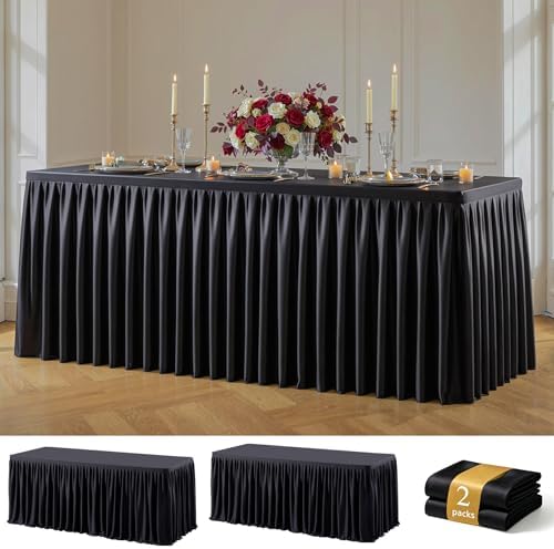 Black Polyester Table Cloths for Rectangle 8 Foot Tables, 2 Pack Wrinkle Free Tablecloths Stretchy Banquet Ruffle Fitted Table Cover Desk Skirt for Parties Wedding Birthday Baby Shower by Unknown