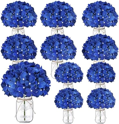 10 Set Mason Jars Centerpieces with Hydrangea - Royal Blue by Scawim