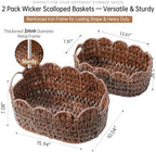 Set of 2 Scalloped Baskets, Small Wicker Baskets for Gifts, Brown - Image 3