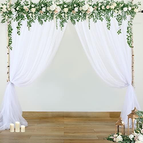 White Sheer Backdrop Curtains Tulle Backdrop Curtain for Parties Wedding White Backdrop Curtain for Birthday Party Baby Shower Photos Background Drape 20ft x 10ft(5ft x 10ft, 4 Panels) - Image 3