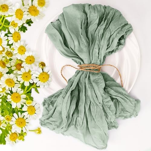 Cupuamon 50 Pack Cheesecloth Napkins 20x20 Inch Dinner Table Napkins Boho Washable Rustic Gauze Napkins Bulk for Wedding Bridal Baby Shower Party Decor (Sage Green) - Image 6
