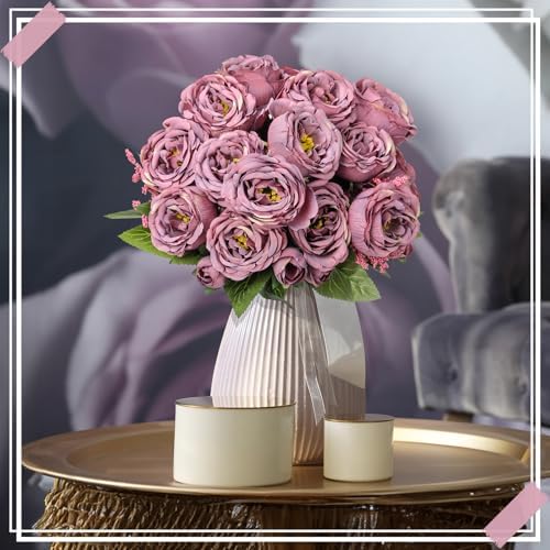 8 Bundles Artificial Peony Centerpiece Flowers,Dark Purple - Image 3