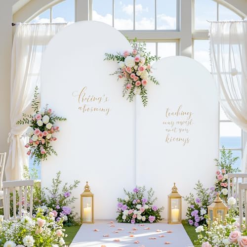 White Arch Backdrop Cover Set of 2 Birthday Party Arch Covers 7.2 and 6ft Wedding Arch Cover Stretchy Backdrop Bridal Baby Shower Birthday Arch Covers Spandex - Image 3