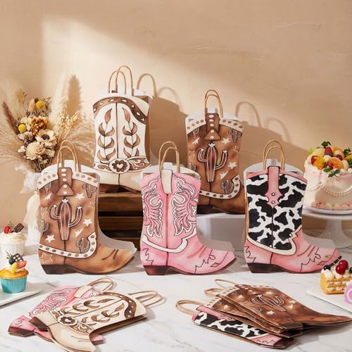 Tioncy 24 Pcs Cowboy Boot Paper Gift Bags, Assorted Style, Brown and Pink - Image 6