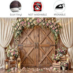 9x6ft Wedding Backdrop Rustic Floral Flower Wooden Wall Backdrop Bridal Baby Shower Ceremony Photography Background Shabby Chic Countryside Western Anniversary Wedding Party Birthday Photo Prop - Image 7