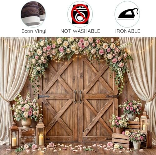 20x10ft Wedding Backdrop Rustic Floral Flower Wooden Wall Backdrop Bridal Baby Shower Ceremony Photography Background Shabby Chic Countryside Western Anniversary Wedding Party Birthday Photo Prop - Image 7