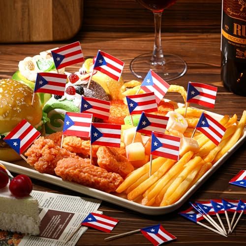 Meanplan 2000 Pcs Puerto Rico Toothpick Flags, Puerto Rican Flag Toothpicks, Cupcake Toppers, Mini Stick Decorations Food Picks for Country Party Birthday Cocktail Ice Cream Cake - Image 4