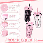 Skylety 24 Pcs Black and Pink Bow Plastic Cups with Lid Straw and Ribbon - Image 3