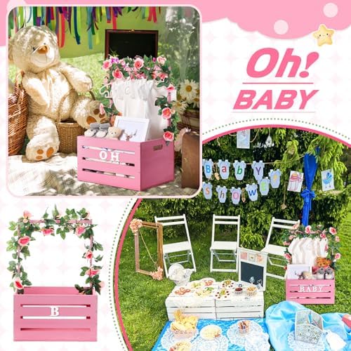 Barydat Wood Baby Shower Basket with Hanger Rack Crate Closet, Pink - Image 6