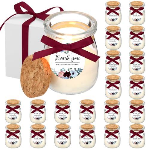 MTLEE 20 Pcs Wine Red Floral Wedding Candle Favors Red Rose Bridal Shower Gifts for Guests Soy Wax Candles with Glass Jar Bridesmaid Proposal Gifts for Wedding Bachelorette Bridal Shower by MTLEE
