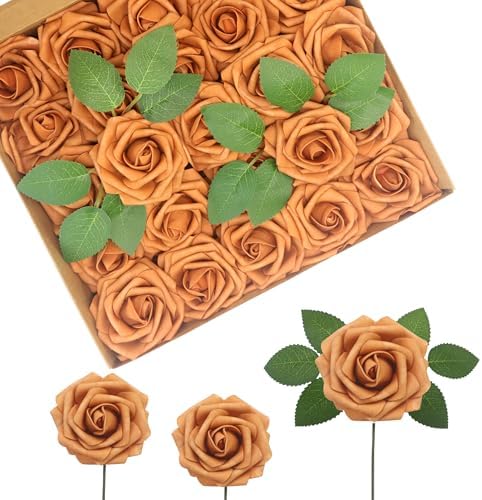 100Pcs Gold Sparrow Artificial Flowers Realistic Roses, Real Looking Fake Roses with Stem for DIY Wedding Bouquets Centerpieces Party Home Romantic Decorations (Gold Sparrow, 100pcs) by BringmoreJoyinyourlife
