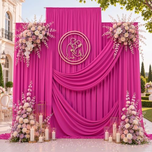 10ft x 15ft Hot Pink Backdrop Curtains for Wedding Parties, 2 Panels Extra Long Wrinkle Free Fabric Drapes Photo Backdrop for Baby Shower Birthday Stage Reception Lobby Decoration by CO-AVE
