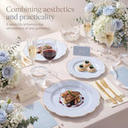 NOCCUR 175PCS Blue Plastic Plates with Gold Disposable Silverware - Include 50 Light Blue and Gold Plastic Plates,25 Knives,25 Forks,25 Spoons,25 Cups and 25 Napkins - Baby Shower/Party/Spring/Wedding - Image 3