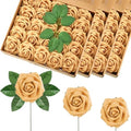 100 Pcs Artificial Foam Rose Flower Faux Bouquet Wedding Fake Rose Gift for Mother's Day Women DIY Bridal Shower Party Table Birthday Home Spring Decor (Gold) by Luinabio