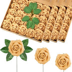 100 Pcs Artificial Foam Rose Flower Faux Bouquet Wedding Fake Rose Gift for Mother's Day Women DIY Bridal Shower Party Table Birthday Home Spring Decor (Gold) by Luinabio
