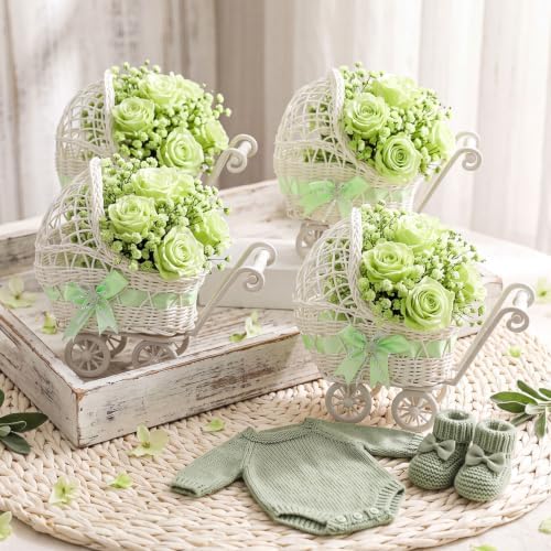 4 Pack Rattan Baby Carriage Baby Shower Table Centerpiece,Green by Unknown