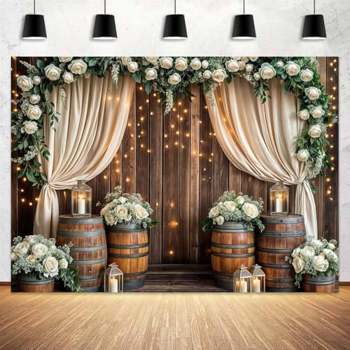 20x10ft Wedding Rustic Barn Door Backdrop Western Wooden Vintage White Rose Floral Photography Background Anniversary Wedding Kids Birthday Bridal Shower Party Photo Shoot Decor Props Decoration - Image 2