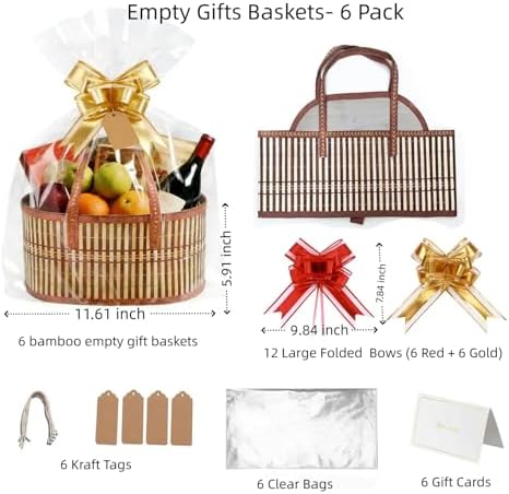 6 Set Baskets for Gifts Empty Bulk Large Woven Bamboo Gift Basket Empty - Image 3