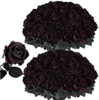 Auihiay 60Pcs Black Burgundy Roses, Faux Halloween Flowers, Black Roses by Auihiay