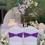Purple Chair Sashes 60 Pack Spandex Purple Chair Sashes Bows with Heart Buckle Slider for Wedding Banquet Party Decorations - Image 5