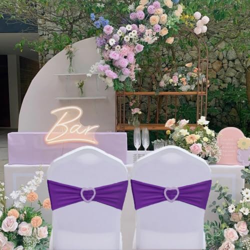 Purple Chair Sashes 60 Pack Spandex Purple Chair Sashes Bows with Heart Buckle Slider for Wedding Banquet Party Decorations - Image 5
