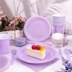 WELLIFE 210Pcs Purple Plastic Plates,Party Plates and Cups and Napkins Sets - Image 4