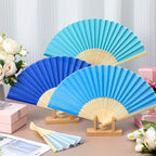 Blulu 40 Pcs Blue Hand Fans Bulk Folding Bamboo Silk Foldable Handheld Fan for Women DIY Line Dance Clapping Popping Wedding Bridal Shower Baby Shower Birthday Party Favors Gift Decoration - Image 4