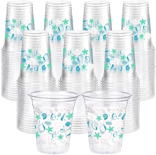 100 Pcs Seashell Plastic Cups 12 oz Summer Beach Starfish Disposable Plastic Drinking Cups Bulk for Under the Sea Ocean Pool Birthday Wedding Bridal Baby Shower Party Decoration Supplies by Ferrochef