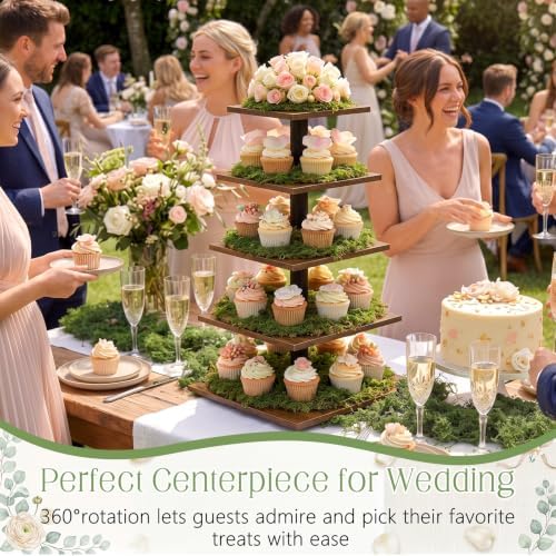 Funnymoom 5 Tier Large Square Cupcake Stand for 100 Cupcake Rustic Cupcakes Tower 360° Rotatable Wooden Cupcakes Holder Table Display Dessert Stand for Bday Graduation Birthday Shower Wedding 15.9'' - Image 3
