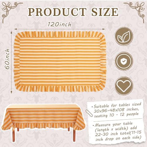 Tudomro Striped Tablecloth, Rectangle, Mustard, Ivory, 60'' X 120'' - Image 2