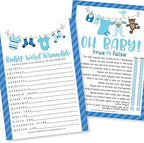 Hadley Designs 25 Blue Word Scramble for Baby Shower, 25 True Or False Game, 25 Trivia Game, 25 Find The Guest - 4 Double Sided Cards Baby Shower Ideas, Gender Reveal Games Baby Shower Games - Image 3