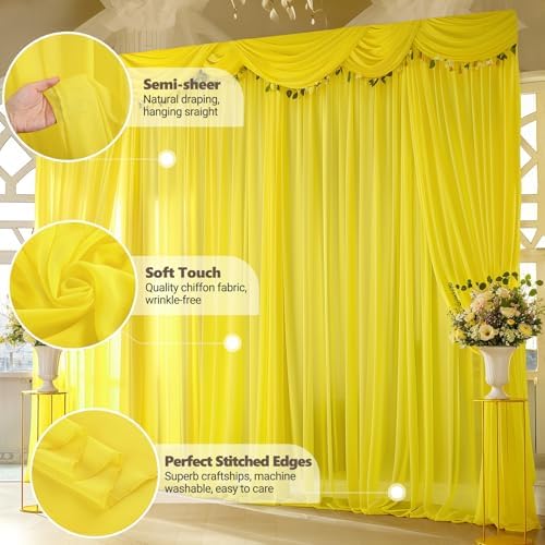 10ft x 10ft Canary Yellow Backdrop Curtain Drapes, Wrinkle-Free Sheer Chiffon Fabric Photo Backgroud Panels for Wedding Arch Party Ceremony Stage Photography Decoration - Image 5
