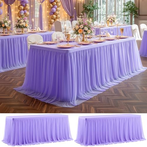 2 Pack Lavender Tablecloth for 6 Foot Rectangle Tables Tulle Table Skirt by PartyTalk