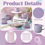 36 Pcs/6 Sets Baby Shower Prizes for Winners Include Ceramic Mugs with Spoons Woven Coasters Notebooks with Pens Clear PVC Gift Bags for Bridal Shower Party Favors(Purple) - Image 4