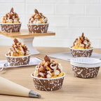 Restaurantware-Panificio 5 Ounce Baking Cups, 200 Pleated Cupcake Liners - Oven-Ready, Freezable, Brown And White Paper Muffin Cases, Disposable, Chocolate Wisp, For Wedding Parties, Baby Showers - Image 4