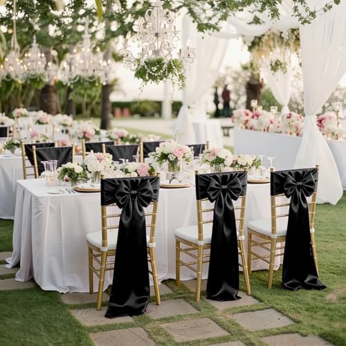 fani Black Satin Chair Straps Bows,60 PCS 7x108 Inch,Chair Sash - Image 7