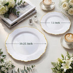 WDF 60pcs White and Gold Plastic Plates - Baroque White With Gold of 30 Heavy Duty Gold dinner plates 10.25inch, 30 Salad Plates 7.5inch Perfect for Wedding/Baby Shower/Spring - Image 5