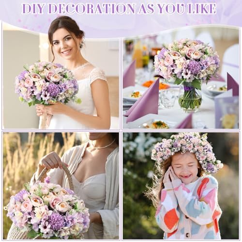 Tigeen 24 Bundles Peonies Artificial Flowers Faux Roses, Purple - Image 5