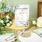 Panitay 100 Pcs DIY Baby Bibs Decorating Kit 50 White Bibs 25 Stencils 24 Markers 1 Baby Shower Game Sign - Image 6