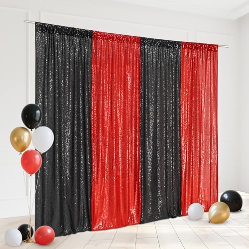 Eternal Beauty Black & Red Sequin Backdrop Curtains, 4 Panels 2x8FT - Image 2