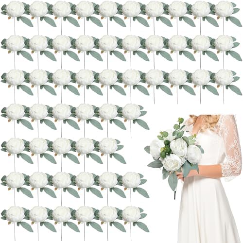 50Pcs Artificial Peonies Flowers Bulk, 4’’ - White by Scawim