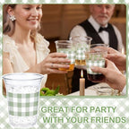 100 Pcs Sage Green Gingham Plastic Cups for Baby Shower, 12 oz - Image 4