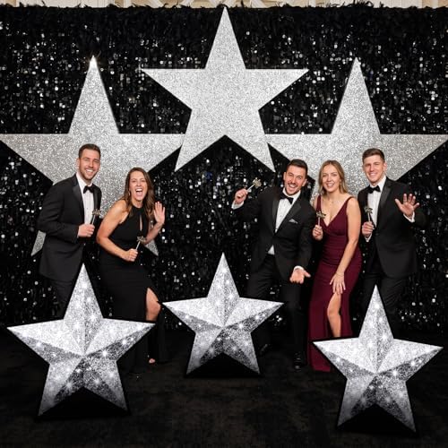 Leinuosen 3 Pcs 25.8" - 31.5" Star Starry Night Movie Night Party Decoration Silver Glitter Star Cardboard Cutout Stand-up Movie Prom Awards Homecoming Wedding Birthday Party Photo Prop Backdrop Decor - Image 6